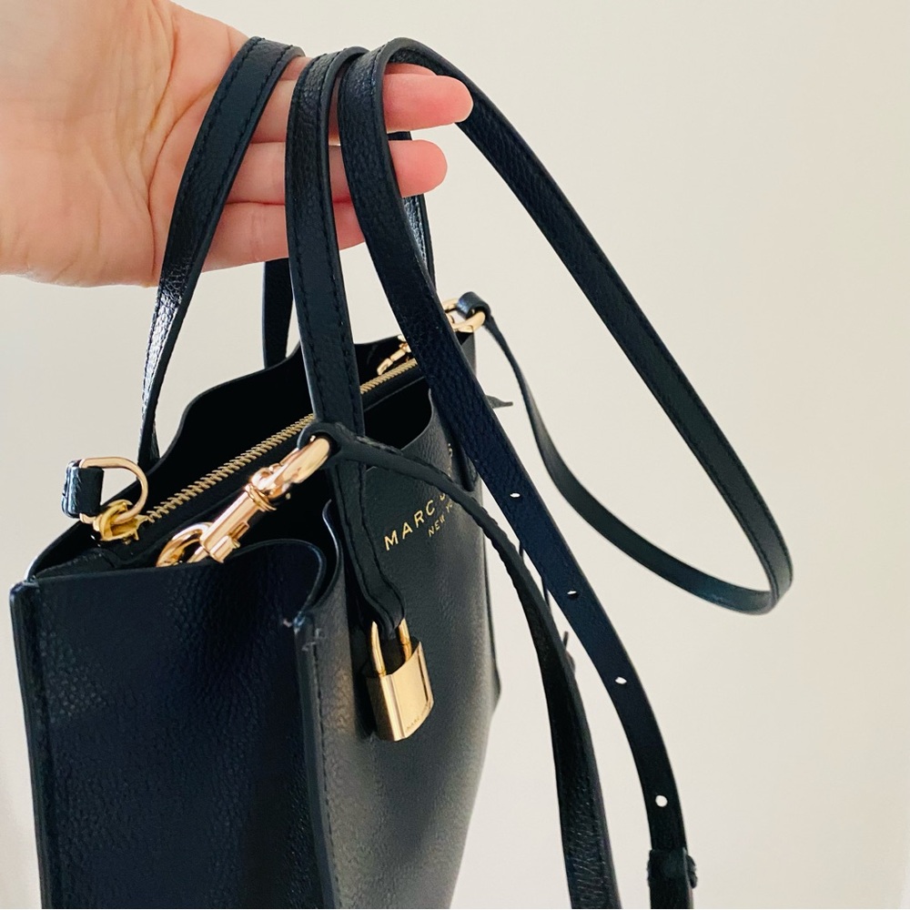 $350 Marc Jacobs Mini Grind Black Pebble Leather Tote/Crossbody Bag - Picture 9 of 16